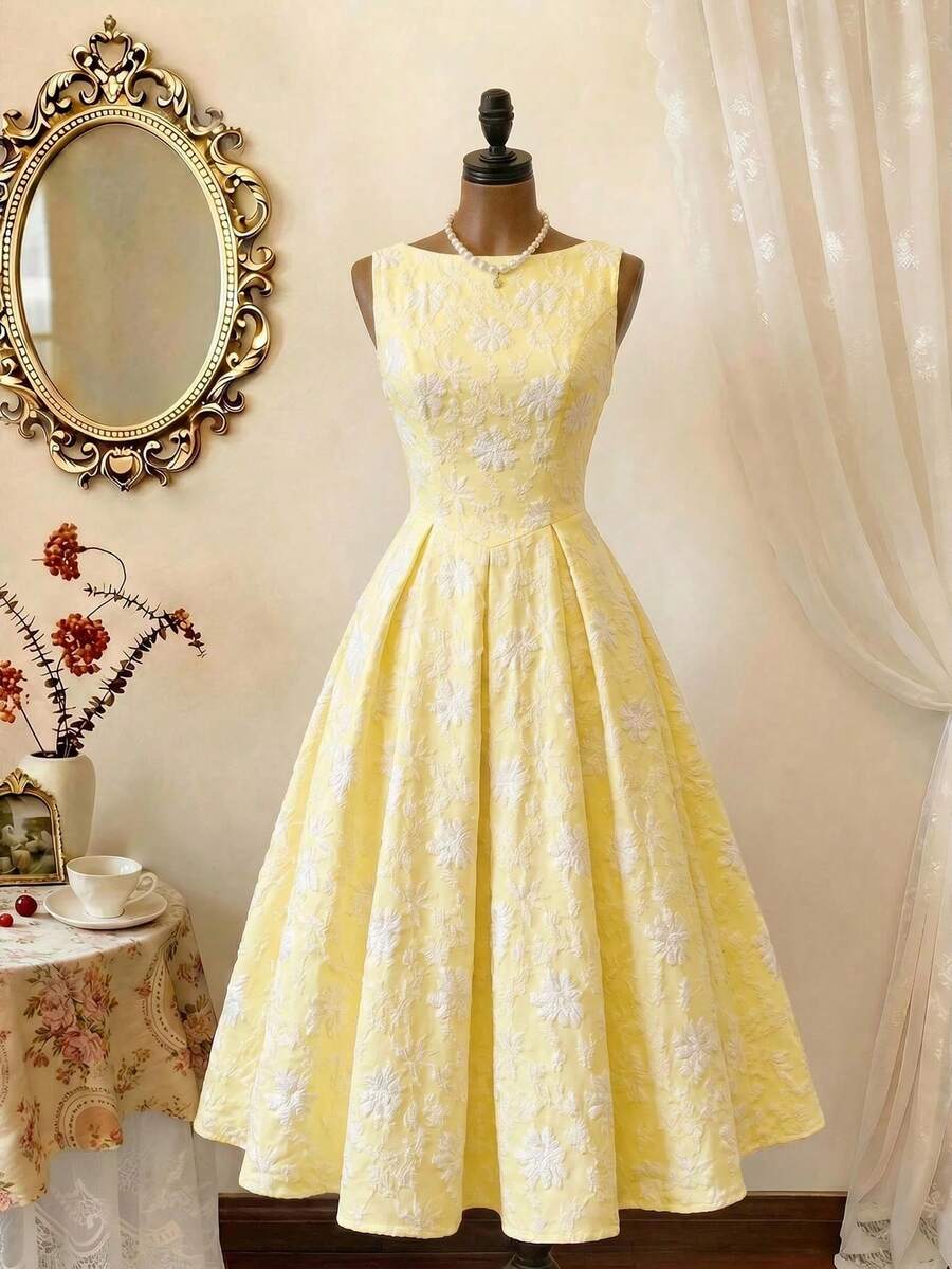 Women Midi Dresses - 淺黃色 - 查看 1