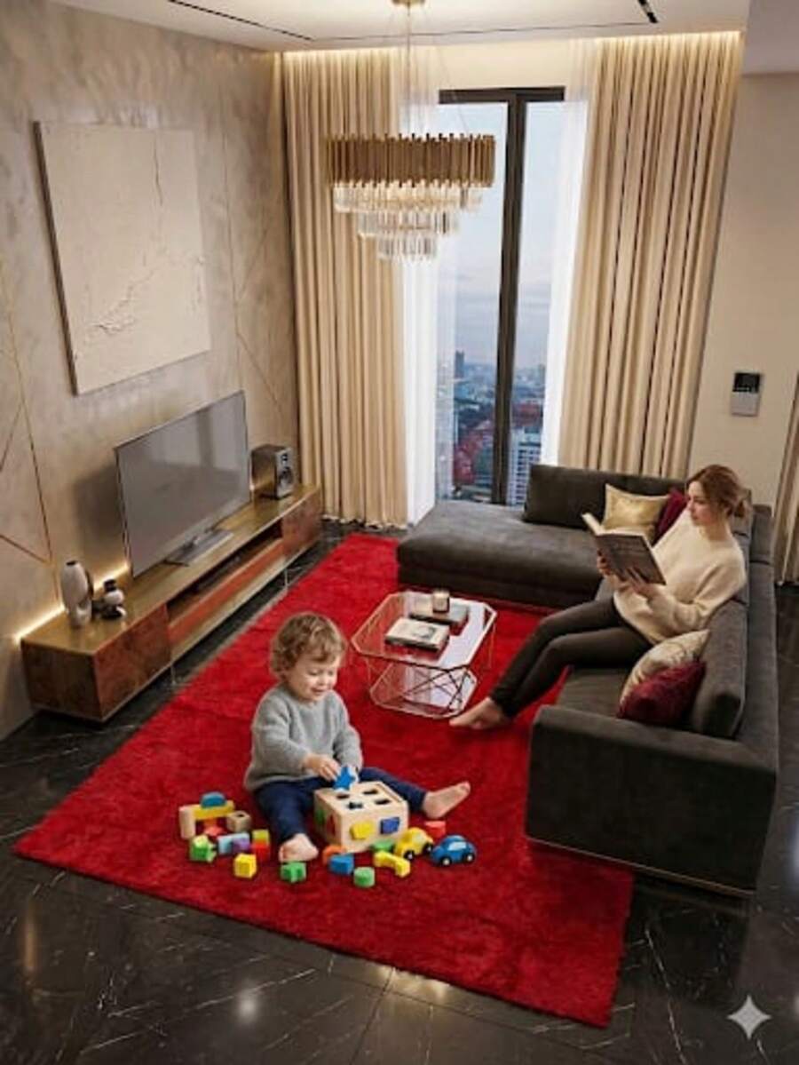 Luxury Shaggy Rug For Living Room Or Bedroom 2.00 X 1.40 - Merah - View 1