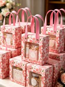 10 Elegant Pink Floral Gift Boxes With Gold Foil Accents - Transparent Window Design, Suitable For Jewelry, Souvenirs - Perfect For Weddings, Birthdays, Bridal Showers And Special Occasions, Gift Boxes - View 1