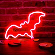 1pc LED Neon Light Halloween Decoration, Bat Shaped Neon Light Gothic Night Light Battery Operated Table Lamp Suitable For Bedroom, Bar, Wall, Coffin Decoration - Bat - Multicolor - View 14