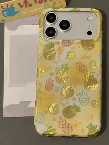 Girly Pink Polka Dot Gold Foil Strawberry Phone Case, Suitable For IPhone 17 Pro Max, 17 Pro New Model, 16 Pro, 15 Pro, 14 Pro Max, Niche Anti-Drop Protective Cover - Yellow - View 4