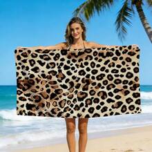 1pc Classic Leopard Print Full Pattern Beach Towel, Sand-Proof Quick-Dry Absorbent Microfiber Pool Towel, Animal Print Lightweight Summer Travel Swimming Beach Accessory - D - View 2