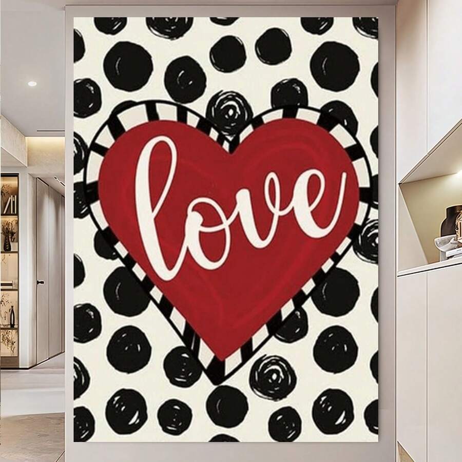 Enmarcado Póster plano 2D de corazón | de lunares negros, pieza de arte mural moderna, regalo de San Valentín, ideal para el hogar, dormitorios y decoración de bodas. - Enmarcado - Ver 1