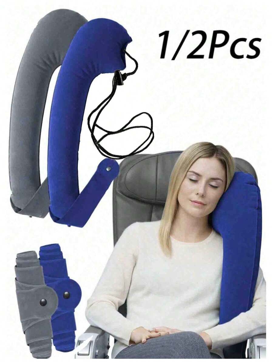 Twist Travel Neck Pillow - Foldable Portable Head & Neck Support Pillow For Airplane, Train, And Office Nap, Soft Plush Fabric, Adjustable Strap, Compact Roll-Up Design For Storage, 1/2 Pcs Set, Suitable For Long Trips And Napping, Helps Relieve Neck Fatigue - Multicolor - View 1