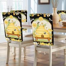 2/4/6pcs Set, Home Decor, Bee Pattern Printed Linen Chair Covers, Suitable For Daily Home Decor, Living Room, Dining Room, Garden Environment, Hotel Restaurant, Holiday Parties, Friends Gatherings, Washable Polyester Material, Dining Chair Seat Cushion Covers - Multicolor - View 5