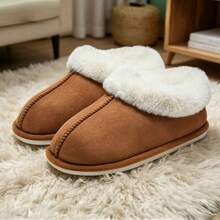 Fashion Fully Covered Heel Rabbit Fur Fluffy Women's Thermal Slippers, Women's Favorite Autumn/Winter Indoor Home Winter Shoes Slippers, Outer Layer Suede Fleece Fabric, Women's Autumn/Winter Indoor Outdoor Warm Home Slippers - Khaki - View 9