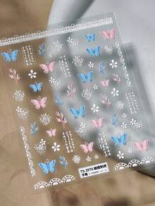 1片甜美多用途美甲贴纸，可爱5D蝴蝶刺绣玫瑰美甲饰品，手工美甲贴纸，美甲饰品，适合女孩和女士，Y2K美甲，夏季美甲贴纸 - 彩色 - 查看 9