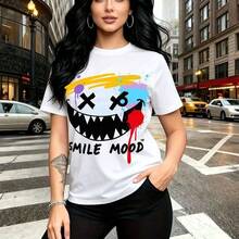 Camiseta de mujer con estampado de mono caricaturesco encogiéndose de hombros y texto "NOT MY PROBLEM" - camiseta casual de manga corta, ajuste cómodo y moderno, estilo urbano divertido - ideal para paseos por la ciudad, reuniones informales y regalo - Blanco - Ver 10