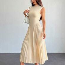 WNS  PETITE Vestido ajustado de línea A con pliegues elegante para mujer - Caqui - Ver 8
