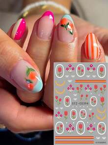 2pcs Tulip Flower Bow Circle Nail Stickers, Cute Red Floral 5-Petal Garden Nail Decals, Japanese Waterproof 3D Self-Adhesive Nail Art Decor, Suitable For Gel Acrylic Nail Supplies - Multicolor - View 6