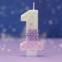 1 pieza Vela de cumpleaños digital, vela de pastel con diseño de copo de nieve, decoración de pastel con purpurina, adecuada para fiestas festivas, fiestas temáticas y aniversarios - Púrpura - Ver 3