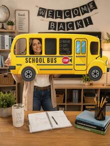 School Bus Themed Back To School Photo Frame, Durable Polyester Photo Background Fabric, With Photo Cutouts And "Welcome Back To School" Lettering, Foldable Campus Outdoor Activity Photo Frame, Student Welcome Party, First Day Of School, Back To School Party, Classroom Photography, Back To School Celebration, Campus Event Decoration. - School Bus - View 4