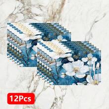 1pc/4pcs/6pcs, Home Decor, Floral Pattern Printed Linen Placemats, Suitable For Dining Table, All-Season Decoration For Spring, Summer, Autumn, Winter, Modern Style Washable Table Mats, Room Decor, Table Mats, Coasters, Kitchen Dining Table Mats, Indoor And Outdoor Party Decor, Home Decor, Ideal Gift - Multicolor - View 12