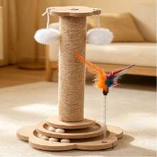 1set Mini Sisal Cat Climbing Post For Claw Care. Built-In Turntable & Teaser Toy Relieves Cat Boredom. Compact, Space-Saving And Scratch-Proof For Furniture. Toy Color & Style Random. - Ginger - View 6