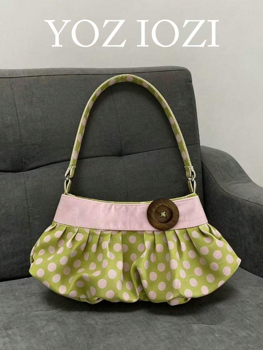 Avocado Green Polka Dot Underarm Bag, Nylon Commuter Casual Shoulder Bag, Versatile Handbag For Daily Wear, Spring New Arrival Korean/Japanese Niche Design - Green - View 1