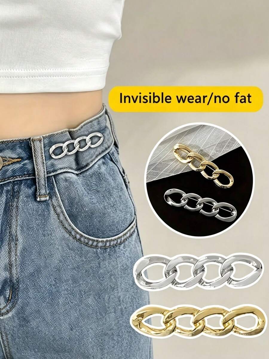 Adjustable Alloy Waist Tightening Buckle, Suitable For Jeans And Dresses, No-Sew Detachable Snap Button, Large To Small, Anti-Exposure Outerwear And Cuff Tightening Tool, Mixed Colors, Women's Fashion Belt, Versatile Fashion Accessory - Multicolor - View 1