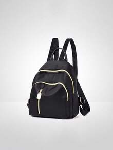1 Stück leichter Preppy-Stil Rucksack, mit goldenem Reißverschluss, Mehrfach-Taschen Lässiger Alltagsrucksack, langanhaltend modischer Studentenrucksack, geeignet für Mädchen/Teenager/Studenten, anwendbar für High School, College, Campus, Schulanfang, Unterricht, Outdoor - Schwarz - Übersicht 13