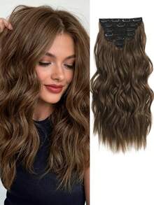 Juego de extensiones de cabello con clip para mujer - 6 piezas de extensiones de cabello largo ondulado con degradado de reflejos - Extensiones de cabello sintético suave y grueso de 22 pulgadas con clip (uso diario) - Marrón claro & Rubio - Multicolor - Ver 20