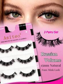 Asiteo 3pairs Fluffy Lashes,Russian Volume Wispy Lashes,Reusable Short Natural Eyelashes Strip Lashes,Lashes, Eyelashes,Fake Lashes,Fake Lashes,Make Up Tools - Black - View 5