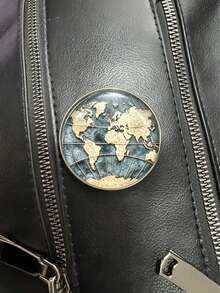 1pc Vintage World Map Brooch, Antique Gold & Black Enamel Globe Badge, DIY Retro Travel Atmosphere Badge Suitable For Men & Women, Perfect For Suit Jacket Accessory, Ideal For Travel Enthusiasts, Halloween, Christmas And Back To School Gifts, Can Be Used On Hats, Jeans, Scarves, Shawls, Sweaters And Cardigans - Multicolor - View 1