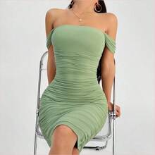 WNS  PETITE Vestido verde de hombros descubiertos para vacaciones de primavera, ropa barata de verano, vestido de verano, vestido de primavera, vestido pastel, vestido de playa para mujer, vestido largo de playa, vestido de verano - Blanco - Ver 2