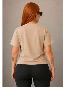 Women's T-Shirt 100% Cotton Stylish Basic T-Shirt Lightweight, Loose And Cool Sizes S To XL - 卡其色 - 查看 2