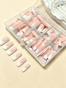 120pcs Rectangular Minimalist French Style False Nails, Upgrade Your Style, Suitable For Women And Girls DIY - Multicolor - View 4