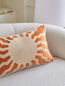 LCUHPCL 1pc Summer Velvet 3D Embossed Sun Wave Pattern Embroidered Throw Pillow Cover, Home Decor For Living Room, Bedroom, Party - Multicolor - View 11