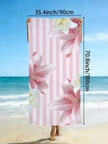 1 pieza Toalla de playa a rayas rosas, manta de playa con estampado floral grande, toalla de natación súper absorbente y de secado rápido, estera de playa impermeable extragrande, adecuada para buceo, surf, camping, viajes, sillas de playa, decoración de fiestas de vacaciones de verano, manta de playa multiusos - lirio - Ver 13