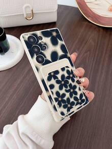 1pc White TPU Elegant Navy Blue Floral Pattern Full-Wrapped Anti-Drop Phone Case And 1pc Elegant Navy Blue Floral Pattern White Adhesive Card Holder 2-In-1 Set, With Premium Quality And Soft Atmosphere, Minimalist Yet Stylish, Fashionable And Personalized Full-Coverage Phone Case Suitable For Gifting To Girlfriend/Boyfriend, Best Friend/Sibling, Wife/Husband, Compatible With Samsung///Galaxy S26/S25/S24 Ultra/S24/S23 Ultra/S23 - Multicolor - View 4