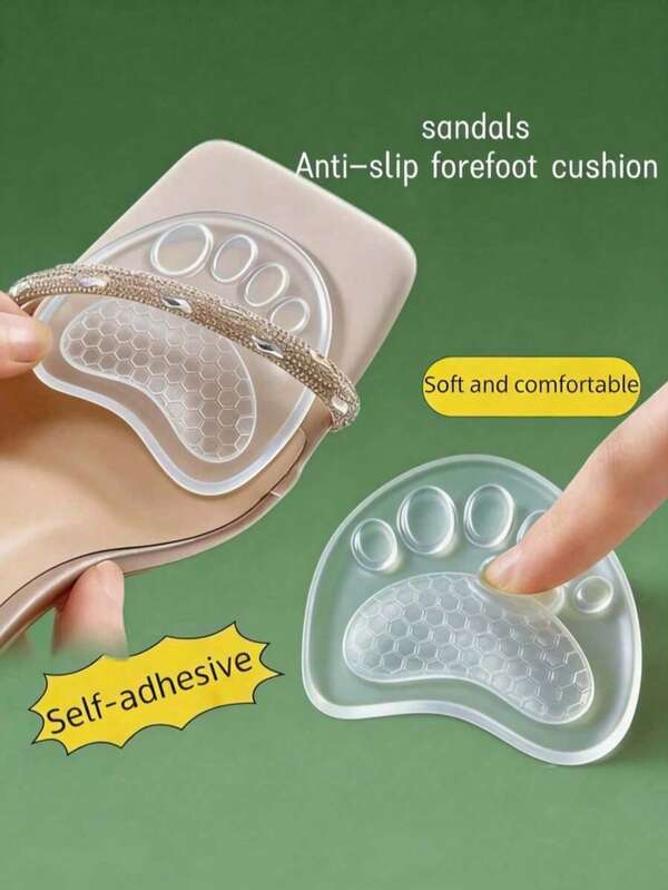 1 Pair Soft Silicone Anti-Slip Forefoot Pads, Comfortable Anti-Pain Anti-Friction Forefoot Cushions, Shoe Size Reducer Suitable For High Heels, Shoes, Sandals
