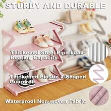 4-Tier Z-Shaped Shoe Rack, Easy To Assemble Shoe Storage Rack, Stackable Home Organizer Rack, Suitable For Living Room, Dorm, School (Pink) - Multicolor - View 8