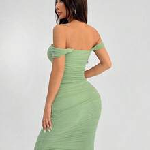 WNS  PETITE Vestido verde de hombros descubiertos para vacaciones de primavera, ropa barata de verano, vestido de verano, vestido de primavera, vestido pastel, vestido de playa para mujer, vestido largo de playa, vestido de verano - Blanco - Ver 4