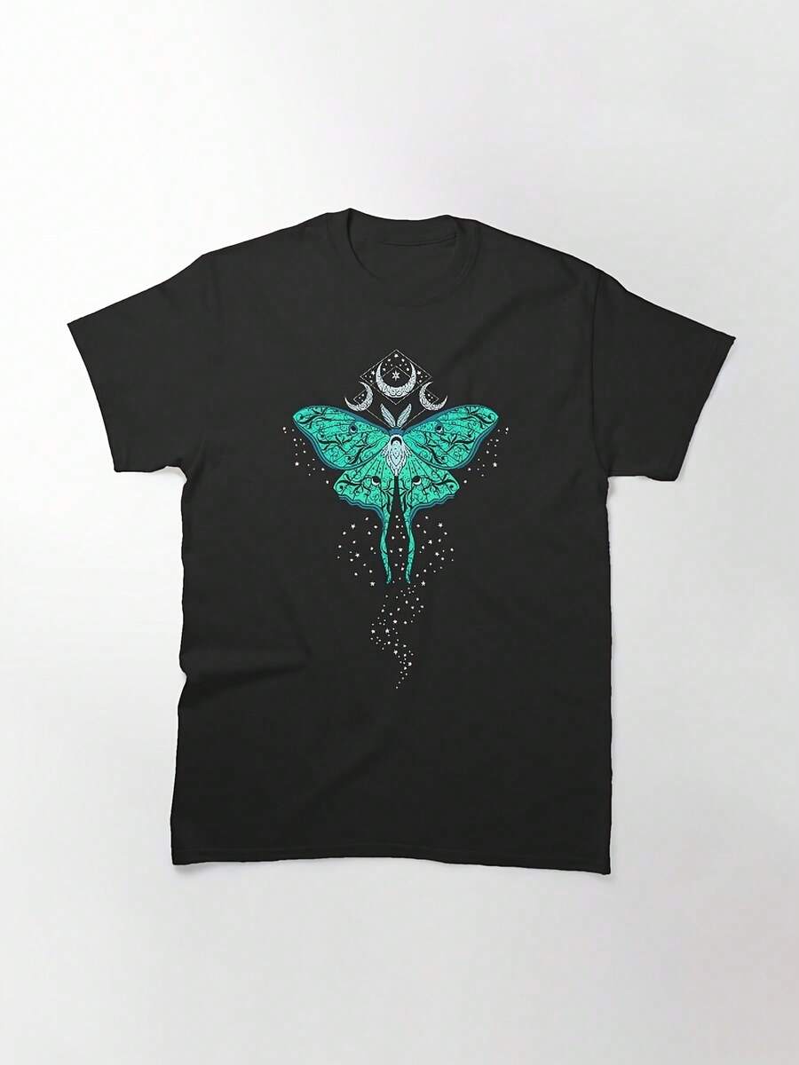 Camiseta Clásica de Mariposa Luna Celestial - Negro - Ver 1