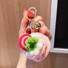 Chaveiro de bolo de flores feito à mão em crochê, um lindo pingente para bolsa feminina, um acessório único, delicado e feminino, perfeito para decorar mochilas. Ideal para usar no dia a dia ou em passeios, este chaveiro criativo e artesanal é um presente encantador que valoriza qualquer bolsa. - Multicolorido - Ver 5