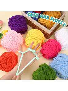 EDCUEBE7 1/4pcs Medium Thick Plush Yarn, 100G Premium Ice Yarn For Crochet Knitting, Suitable For Handmade Scarves, Bags, Slippers - Soft DIY, Multiple Colors Available - 100.0% Polyester - 100G Ice Strip Cable - View 4