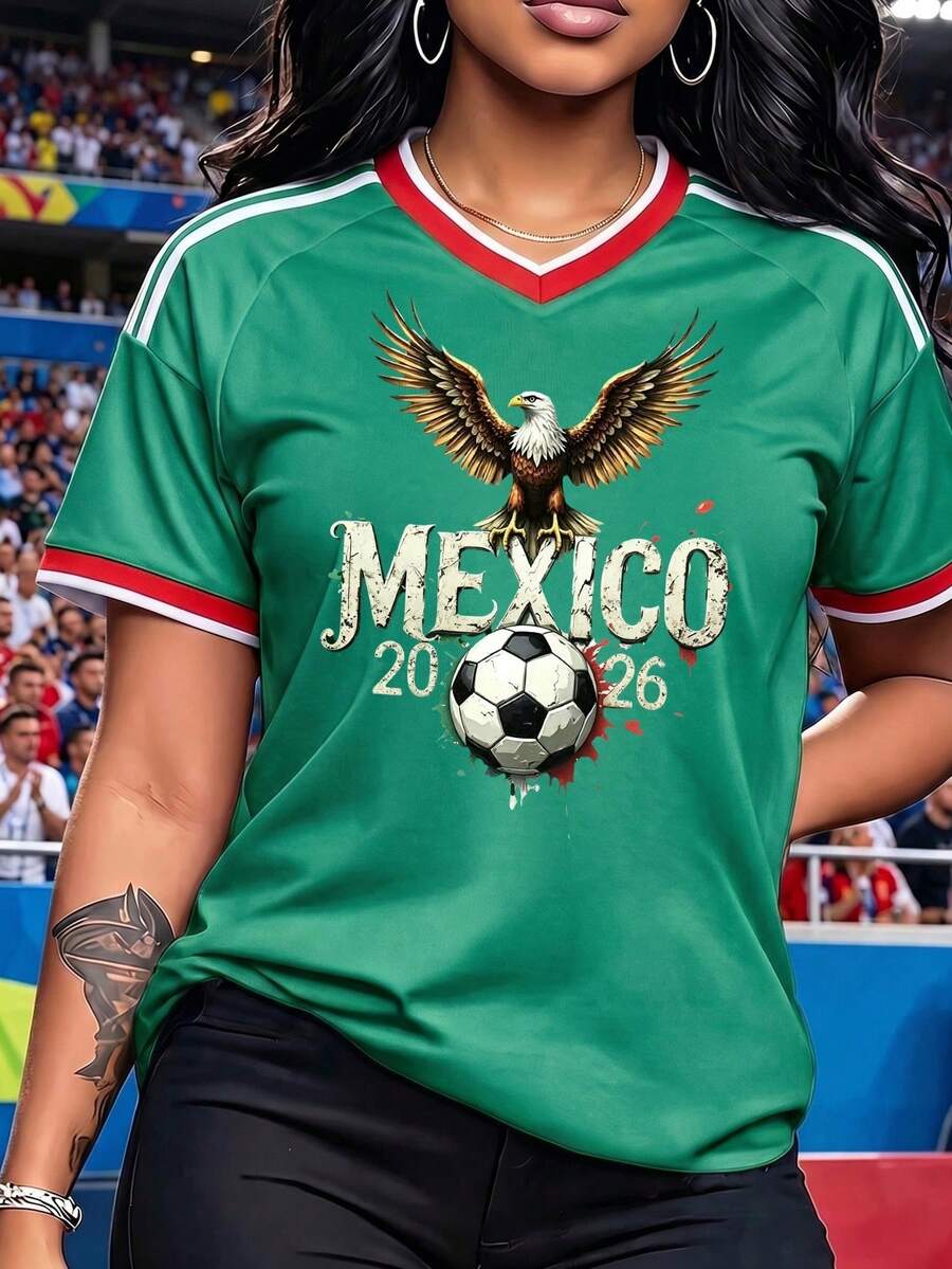 Jersey de Fútbol para Mujer México 2026 con Águila - Estilo Deportivo Oversize Verde - Verde-3 - Ver 1