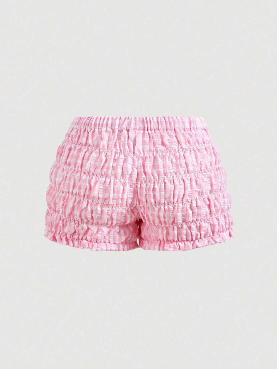Shorts fruncidos kawaii con lazo: disfraz sexy de diablita, pantalones bombachos, conjunto para mujer. - Rosa - Ver 1