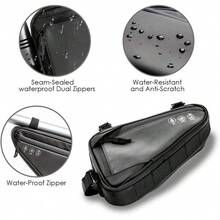 WOTOW Bike Frame Storage Bag, Water Resistant Reflective Bicycle Triangle Bag With Two Side Pockets, Strap-On Under Seat Tool Accessories Pouch For Mountain Road Bike Trip (2L) - Black - View 3