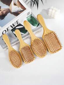 Bambus-Kissen-Haarbürste, massives Holz-Paddelbürste, Kopfhaut-Massagebürste geeignet für glattes und lockiges Haar, Styling-Werkzeug für Zuhause, Salon und Reisen - A - Übersicht 5