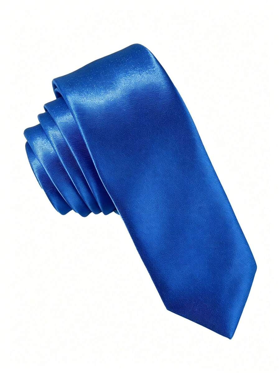 1PC Men's Solid Color Tie, Business Formal Narrow Tie (5cm) - Royal Blue 1 - View 1