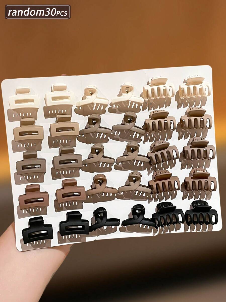 Random30pcs Women's Matte Small Hair Claw Clips, Elegant Matte Multi-Style Hair Clips, Simple Fashion Square Clips, Suitable For Thick Hair Claw Clips, Non-Slip Strong Hold Hair Claw, Beach / Daily / Commute / Party Half-Up Hairstyle Accessories, Women's Hair Claws, Women's Hair Clips, Hair Accessories, Gift Recommendation, Small Claw Clips, Small Hair Clips