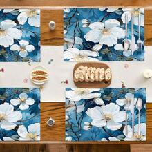 1pc/4pcs/6pcs, Home Decor, Floral Pattern Printed Linen Placemats, Suitable For Dining Table, All-Season Decoration For Spring, Summer, Autumn, Winter, Modern Style Washable Table Mats, Room Decor, Table Mats, Coasters, Kitchen Dining Table Mats, Indoor And Outdoor Party Decor, Home Decor, Ideal Gift - Multicolor - View 9