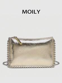 Fashionable Versatile Diagonal Crossbody Square Bag Clutch Purse - Gold - View 11