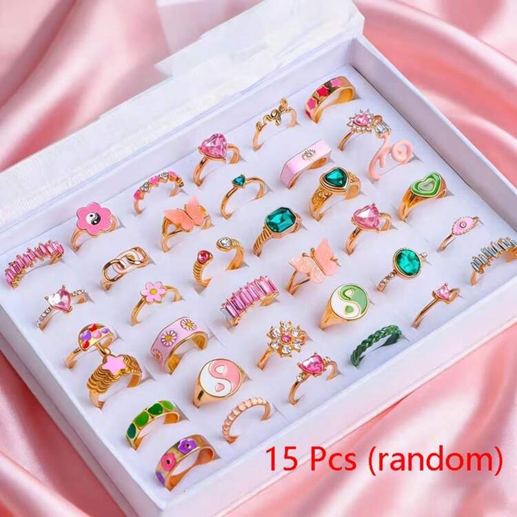 15 piezas Anillos con diseño de araña y serpiente góticos, anillos de pareja de estilo mixto punk y hip hop, regalo de joyería de moda, surtido aleatorio - Lindo anillo - Añade 15