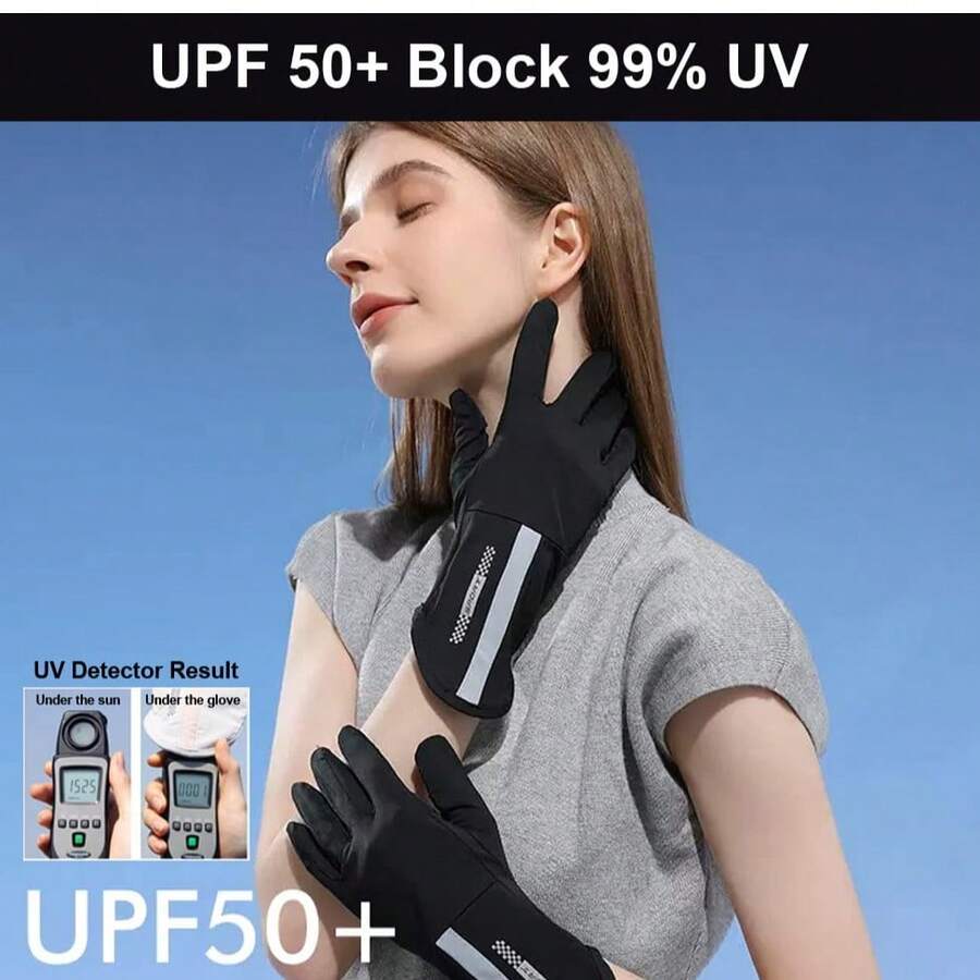 1pc Spring/Autumn/Summer Sun Protection Gloves, Unisex Thin Ice Silk UV Protection, Fingerless Touchscreen Driving Cycling Anti-Slip, Mid-Length Breathable Outdoor Flip-Cover Touchscreen Gloves, Cool Lightweight Ice-Feel Gloves - Multicolor - View 1