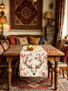 1 Set Farmhouse Style Skull & Flower Pattern Table Runner, Includes 1 Table Runner, 4 Placemats, 1 Pillow Cover, Suitable For Home Kitchen Decor, Indoor/Outdoor Party Decoration - Multicolor - View 14