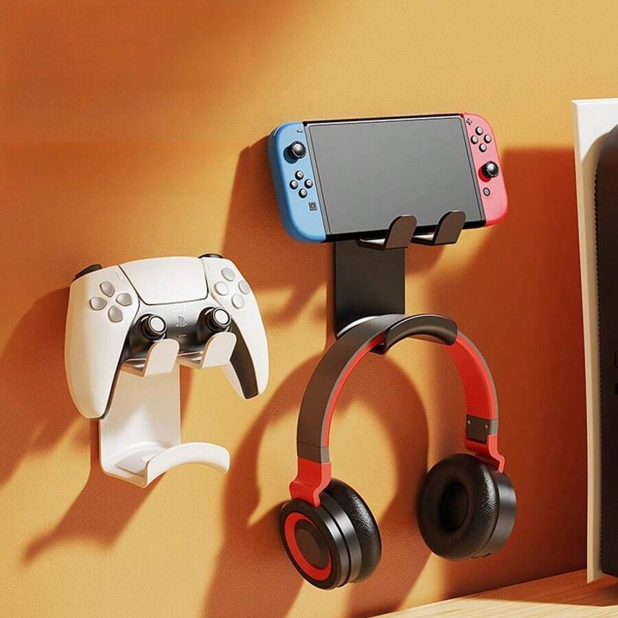 2合1遊戲控制器與耳機支架,免鑽孔Switch收納架 - 黑色 - 查看 1