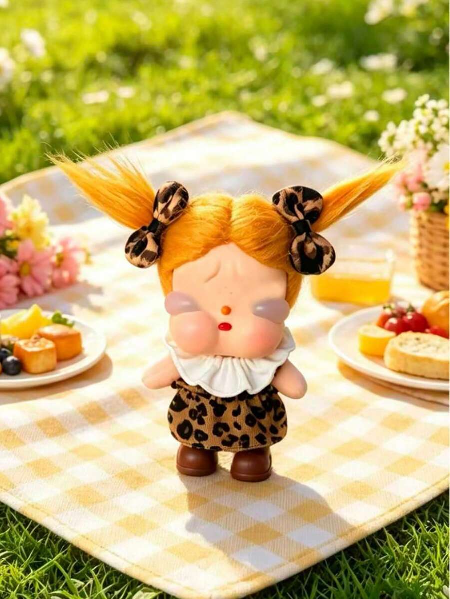 1pc Leopard Print Dress + Bow + Scarf + Shoes Set, Suitable For Dolls, Back To School Gift, Birthday/Holiday Gift[Doll Clothes Only] - Brown - View 1
