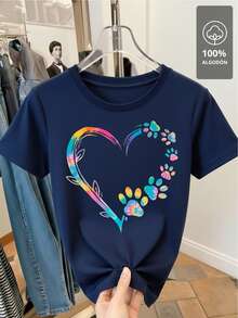 100% Multicolor T-Shirt With Paw And Heart Design - Navy Blue - View 4